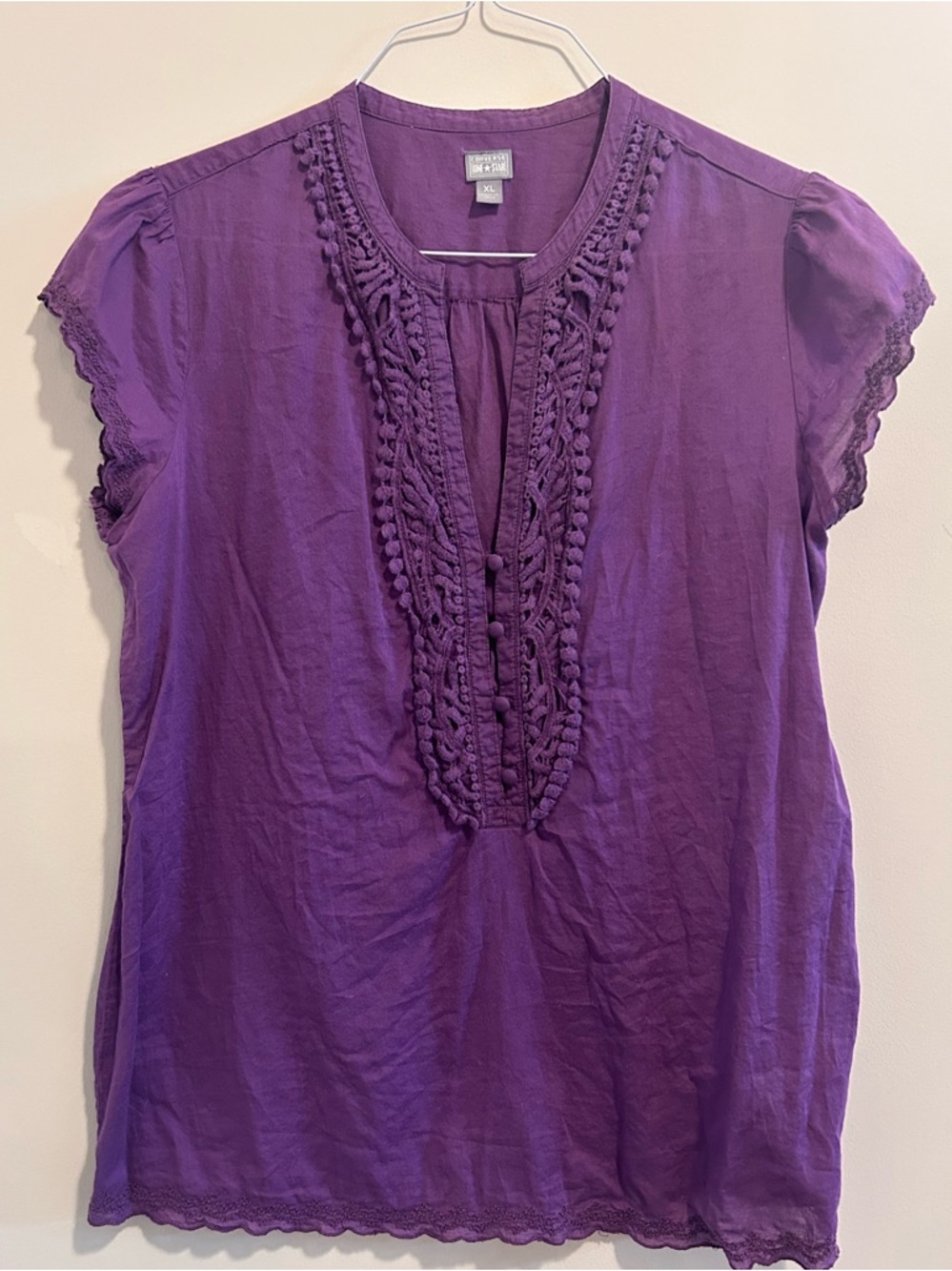 Converse‎ Purple Crochet-Trim Cap Sleeve Blouse